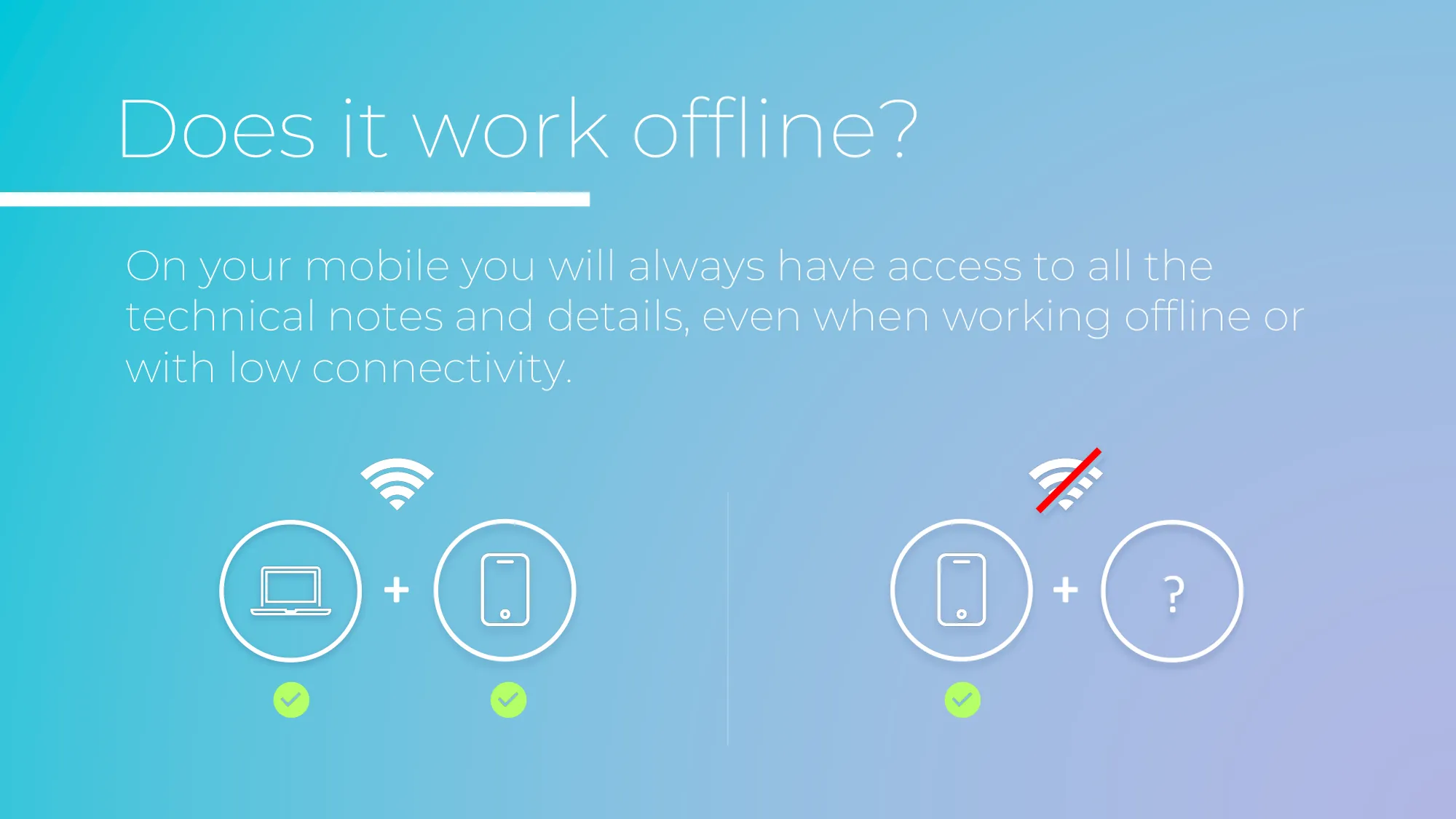 CashBook concept deck slide: does it work offline, access to technical notes even with low connectivity