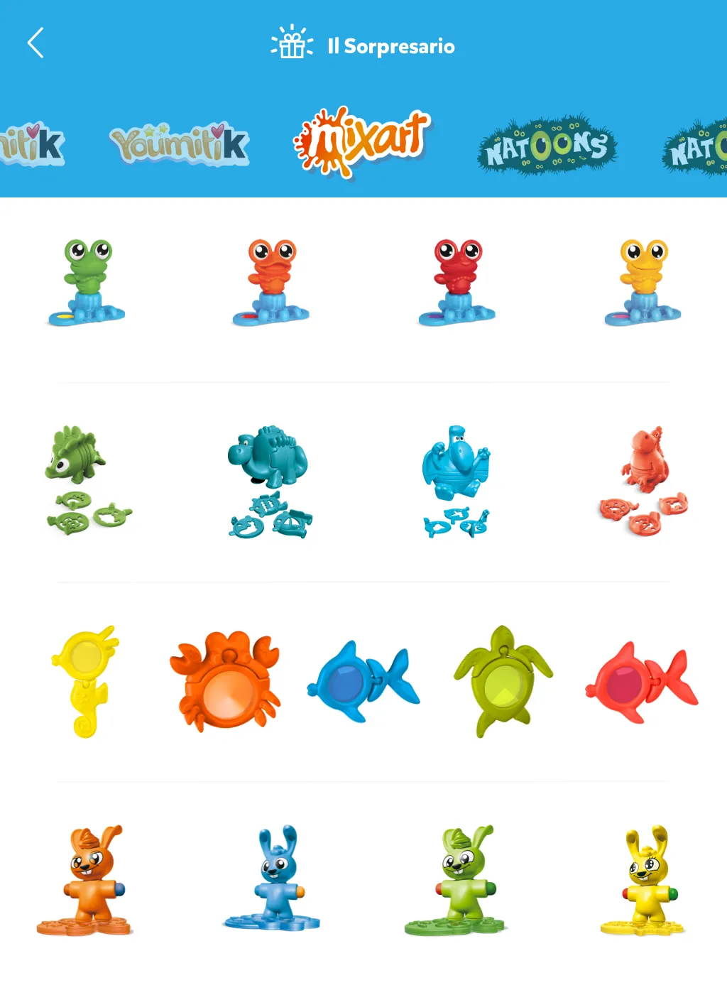Il Sorpresario: the digital catalogue of Kinder surprise toys by collection, Youmitik, Mixart and Natoons