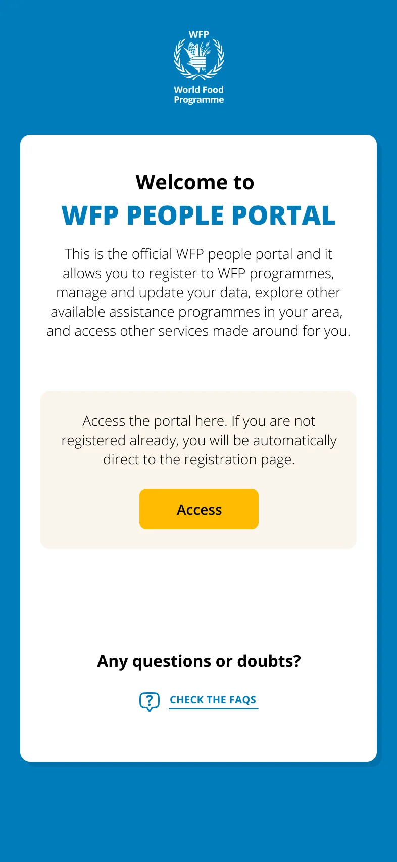Mobile welcome screen of the People Portal